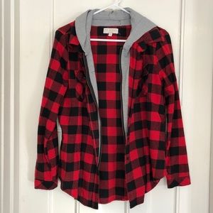 Plaid Hoodie Red Black Grey